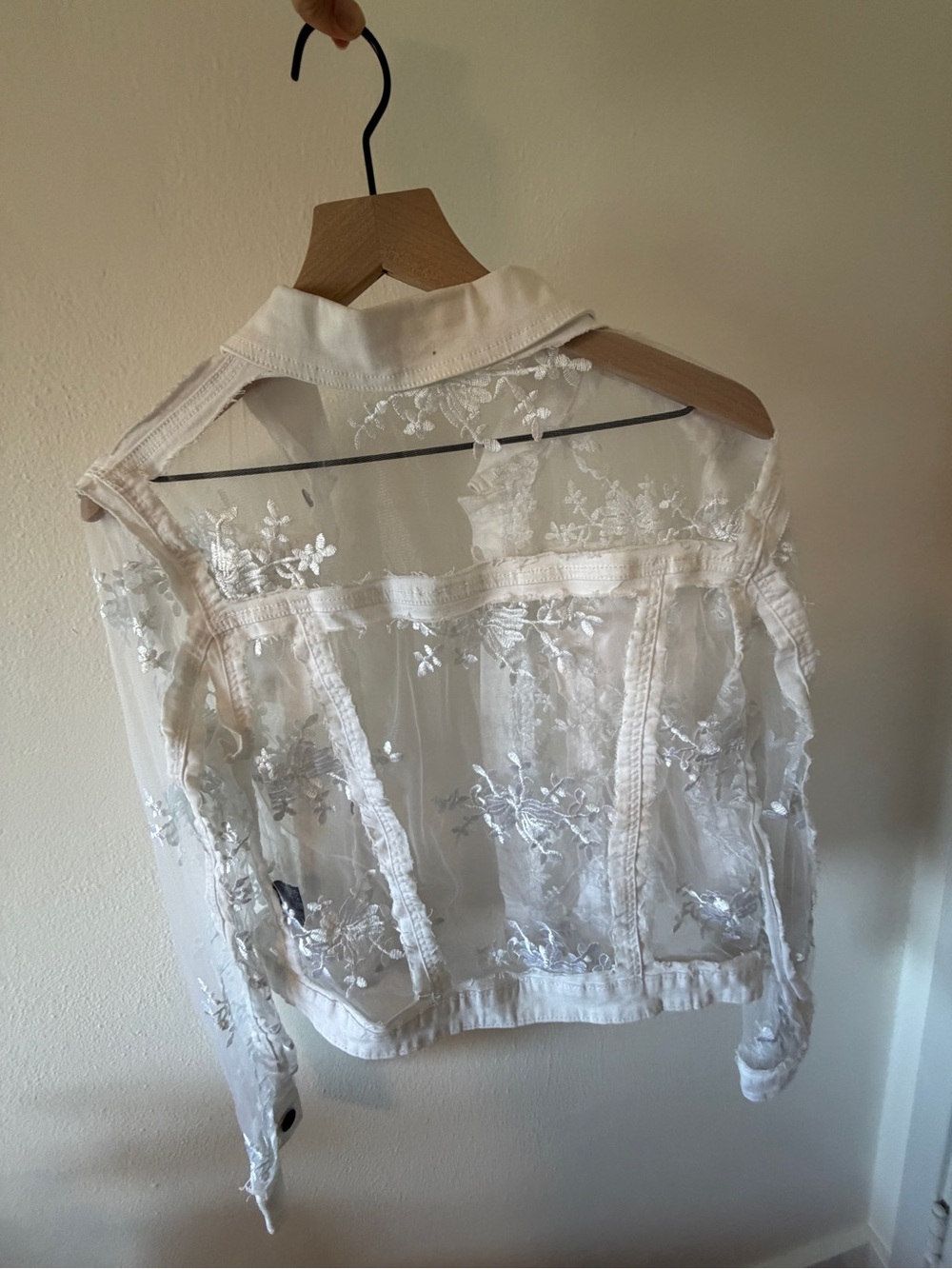 Sheer White Embroidered Denim Jacket - Women - Picture 2 of 2